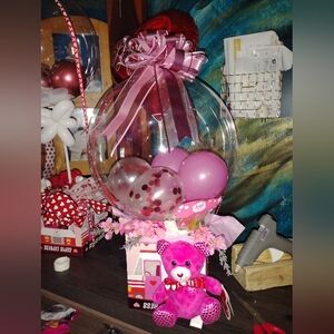 Pink Balloon Bouquet with Teddy Bear